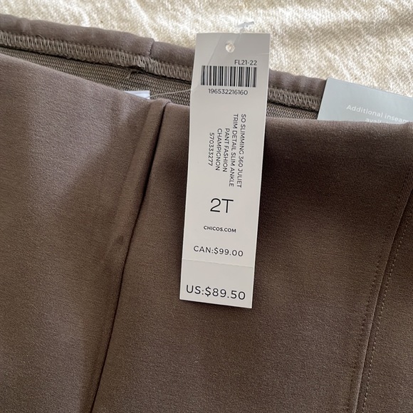 NWT Chico’s Elastic-Waist Slim-Legged Taupe Ankle Trousers Size 12T - Picture 3 of 5